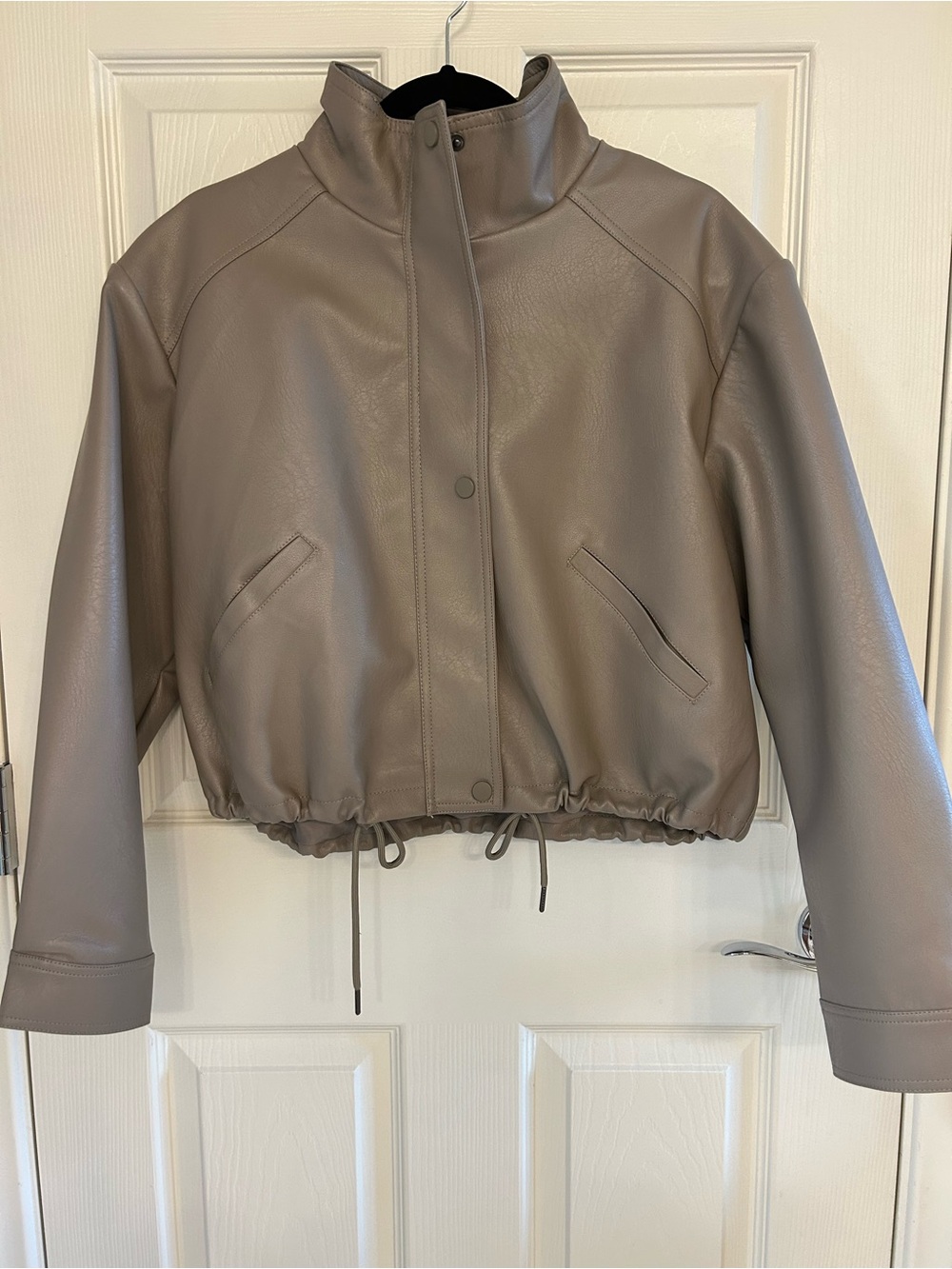 silence + noise Taupe Cropped Faux Leather Bomber Jacket